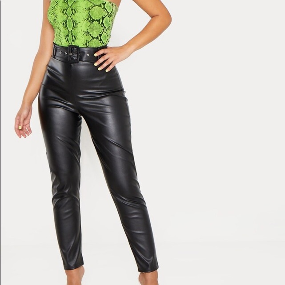 PRETTYLITTLETHING Faux Leather Belted Pants